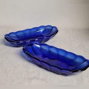 Vintage Cobalt Blue Glass Relish/Banana Split Dishes